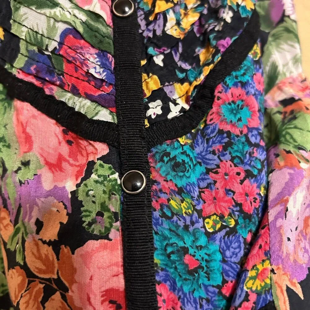 VTG Y2K Free People Floral Patchwork Mini Dress Snap Button Womens Small